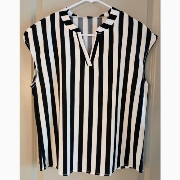 Black and White Striped Sleeveless Blouse (NWOT) - Picture 1 of 4